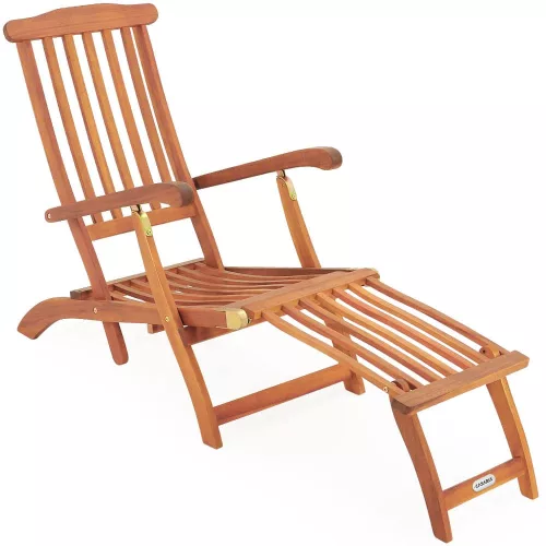 Șezlong din lemn de acacia, roșu, 169 x 54 x 95 cm