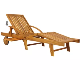   Șezlong din lemn de acacia, cu spătar reglabil, mobil, 60 x 68 x 200 cm