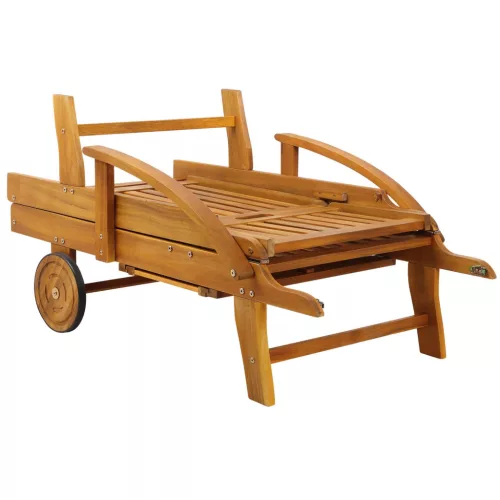 Șezlong din lemn de acacia, cu spătar reglabil, mobil, 60 x 68 x 200 cm