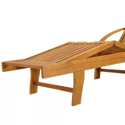 Șezlong din lemn de acacia, cu spătar reglabil, mobil, 60 x 68 x 200 cm