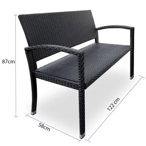 Bancă de grădină, polyrattan, neagră, 122 x 58 x 87 cm