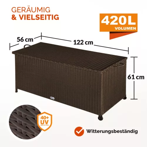 Ladă de depozit pentru grădină, polyrattan, maro, 117 x 53 x 60 cm