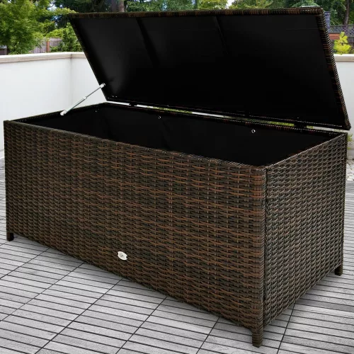 Ladă de depozit pentru grădină, polyrattan, maro, 117 x 53 x 60 cm
