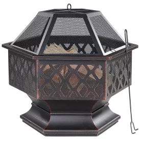 Bol pentru foc, hexagonal, 70 x 60,5 x 62,5 cm, cu capac