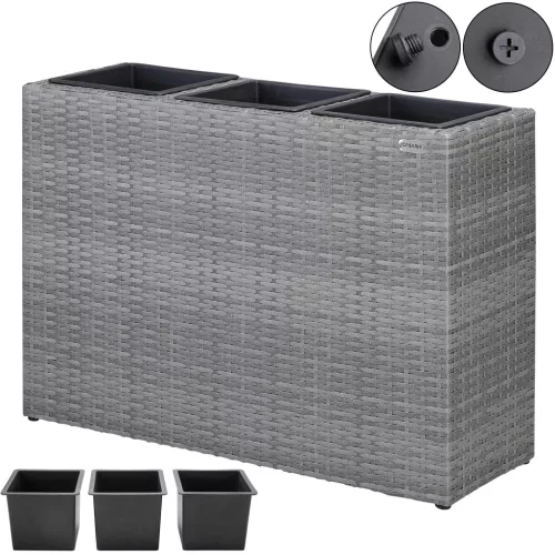 Suport De Flori, polyrattan, gri, 30.5 x 83 x 60 cm