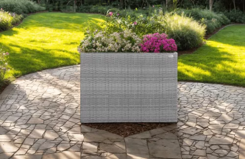 Suport De Flori, polyrattan, gri, 30.5 x 83 x 60 cm