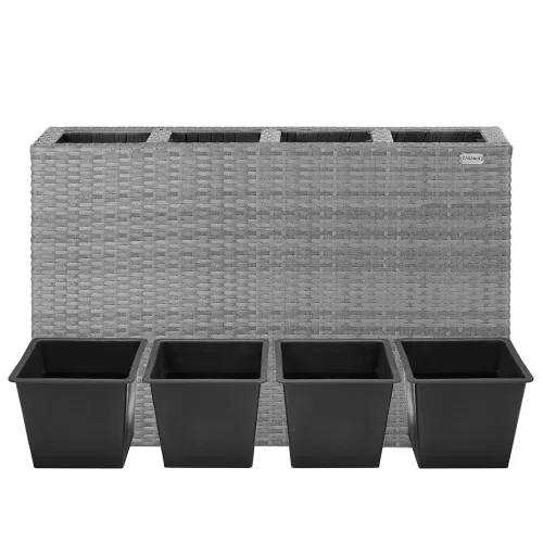 Suport De Flori, polyrattan, gri, 27 x 95 x 60 cm