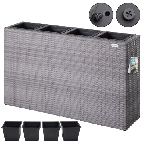 Suport De Flori, polyrattan, gri, 27 x 95 x 60 cm