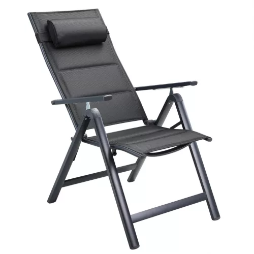 Scaun de grădină pliabil cu spătar înalt, gri, 57x69x111 cm