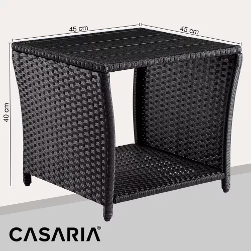 Masă de grădină mică, din polyrattan, neagră, 45 x 45 x 40 cm