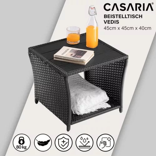 Masă de grădină mică, din polyrattan, neagră, 45 x 45 x 40 cm