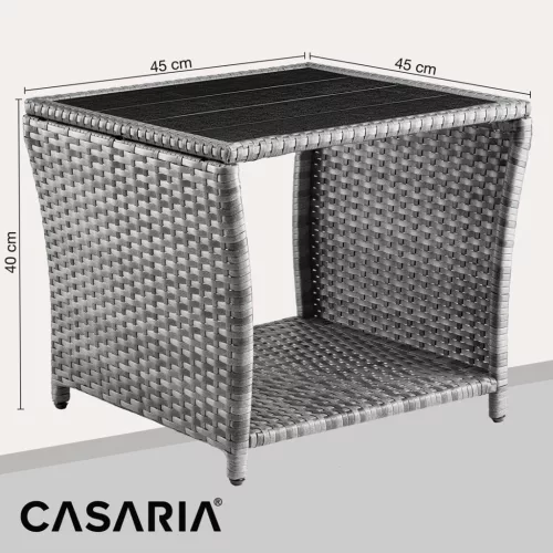 Masă de grădină mică, din polyrattan, gri, 45 x 45 x 40 cm