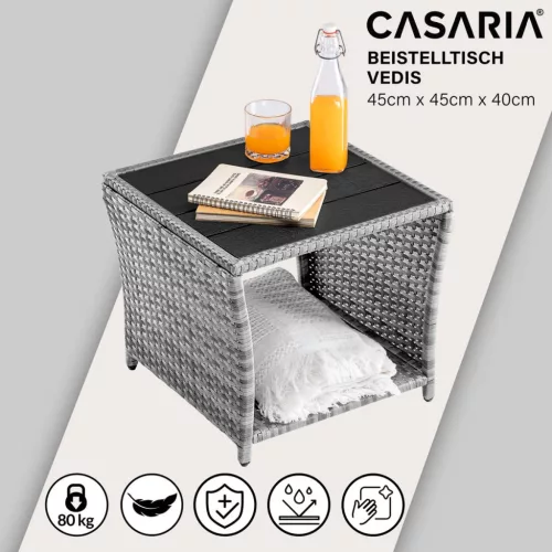 Masă de grădină mică, din polyrattan, gri, 45 x 45 x 40 cm