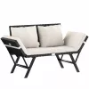 Bancă de grădină, din polyrattan, negru și crem, 176 x 56 x 81 cm