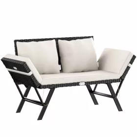   Bancă de grădină, din polyrattan, negru și crem, 176 x 56 x 81 cm
