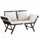 Bancă de grădină, din polyrattan, negru și crem, 176 x 56 x 81 cm
