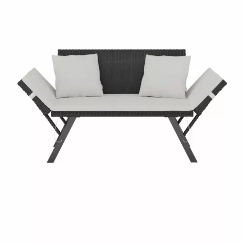 Bancă de grădină, din polyrattan, negru și crem, 176 x 56 x 81 cm