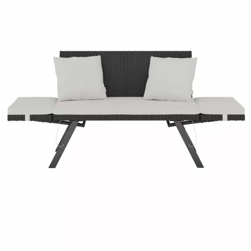 Bancă de grădină, din polyrattan, negru și crem, 176 x 56 x 81 cm
