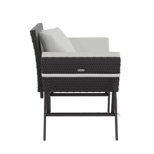Bancă de grădină, din polyrattan, negru și crem, 176 x 56 x 81 cm