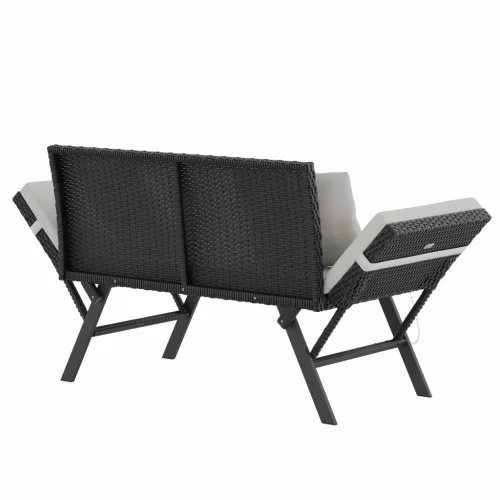Bancă de grădină, din polyrattan, negru și crem, 176 x 56 x 81 cm