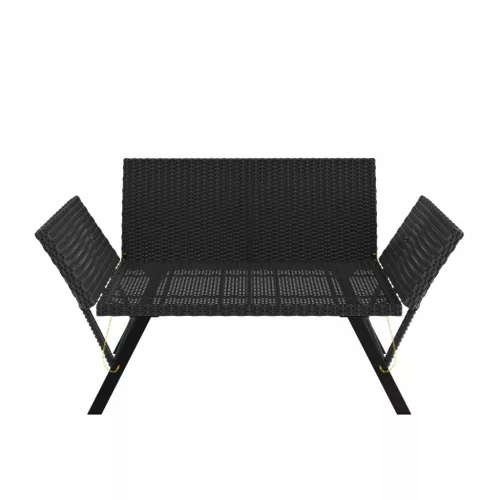 Bancă de grădină, din polyrattan, negru și crem, 176 x 56 x 81 cm
