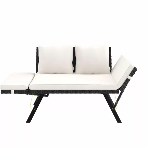 Bancă de grădină, din polyrattan, negru și crem, 176 x 56 x 81 cm