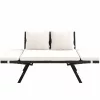 Bancă de grădină, din polyrattan, negru și crem, 176 x 56 x 81 cm
