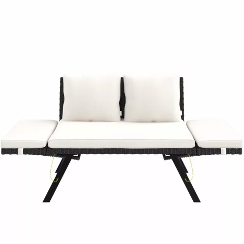 Bancă de grădină, din polyrattan, negru și crem, 176 x 56 x 81 cm