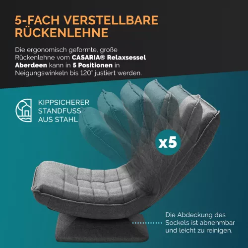 Fotoliu relaxant, material textil, gri