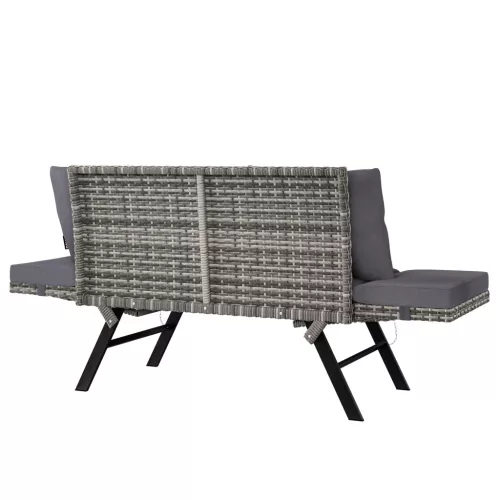 Bancă de grădină, din polyrattan, pentru exterior, gri, 176 x 56 x 81 cm