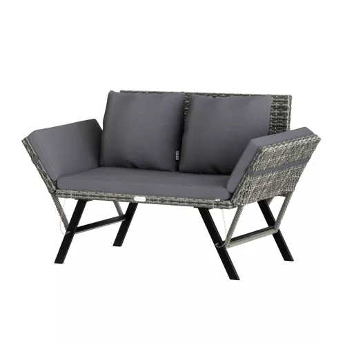 Bancă de grădină, din polyrattan, pentru exterior, gri, 176 x 56 x 81 cm