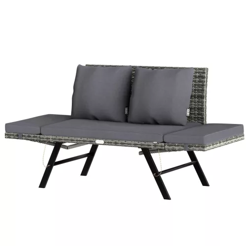 Bancă de grădină, din polyrattan, pentru exterior, gri, 176 x 56 x 81 cm