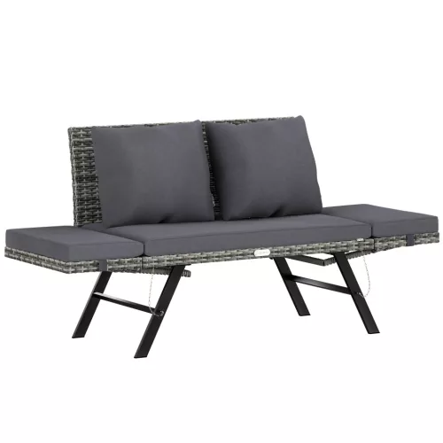 Bancă de grădină, din polyrattan, pentru exterior, gri, 176 x 56 x 81 cm