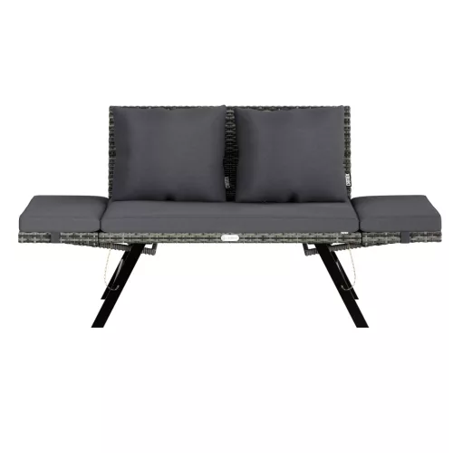 Bancă de grădină, din polyrattan, pentru exterior, gri, 176 x 56 x 81 cm
