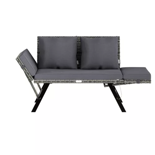 Bancă de grădină, din polyrattan, pentru exterior, gri, 176 x 56 x 81 cm