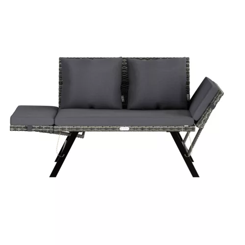 Bancă de grădină, din polyrattan, pentru exterior, gri, 176 x 56 x 81 cm