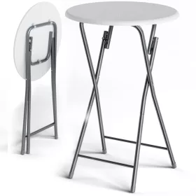   Masă de grădină pliabilă, 2 bucăți, albă, cu model de lemn, 60 cm