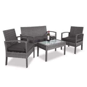   Set de mobilier de grădină din poliratan, 4 piese, gri/antracit, 76 x 40 x 41 cm