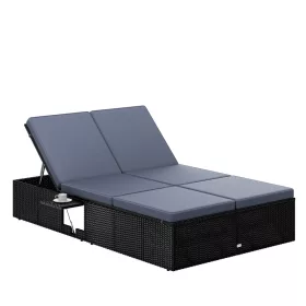   Șezlong din polyrattan, negru și antracit, 200 x 115 x 33 cm