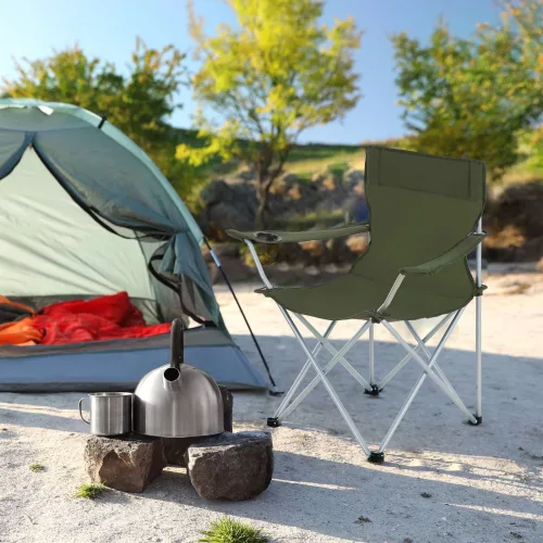 Scaun de camping, pliabil, 2 buc., cu cotiere, suport pentru pahar, 84 x 52 x 81 cm