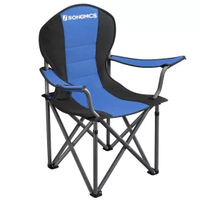   Scaun de camping, negru și albastru, șezut căptușit cu spumă, capacitate de încărcare până la 250 kg