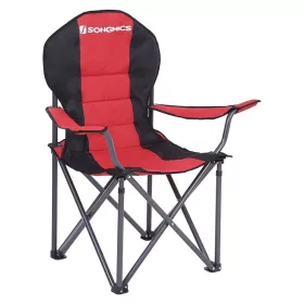   Scaun de camping, negru și roșu, șezut căptușit cu spumă, capacitate de încărcare până la 250 kg