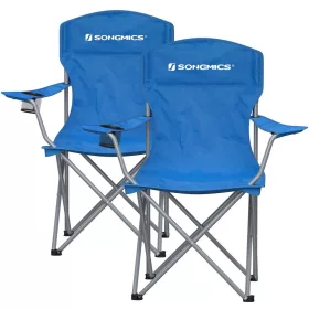   2 scaune de camping, albastre, confortabile, cu suport pentru pahare, capacitate de încărcare până la 150 kg