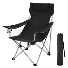   Scaun de camping, pliabil, cu cotiere, tetieră, negru, 81 x 70 x 91 cm