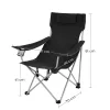 Scaun de camping, pliabil, cu cotiere, tetieră, negru, 81 x 70 x 91 cm