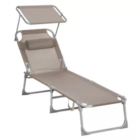   Șezlong pliabil, cu parasolar, spătar reglabil, culoare taupe
