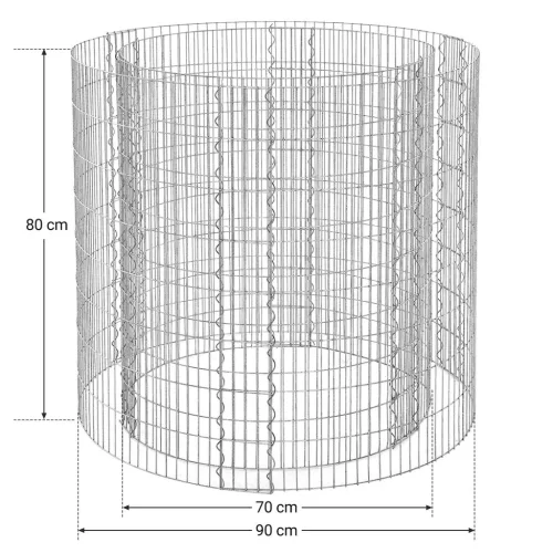 Coș gabion rotund, plasă metalică, rețea groasă, 90x70x80 cm