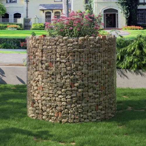 Coș gabion rotund, plasă metalică, rețea groasă, 90x70x80 cm