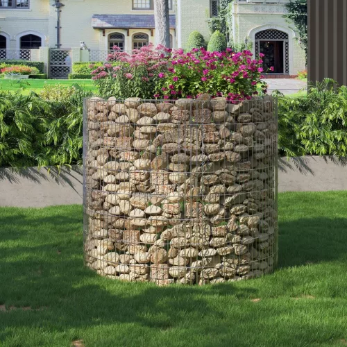 Coș gabion rotund, plasă metalică, rețea groasă, 90x70x80 cm