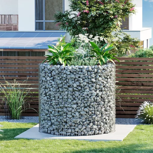 Coș gabion rotund, plasă metalică, rețea groasă, 90x70x80 cm